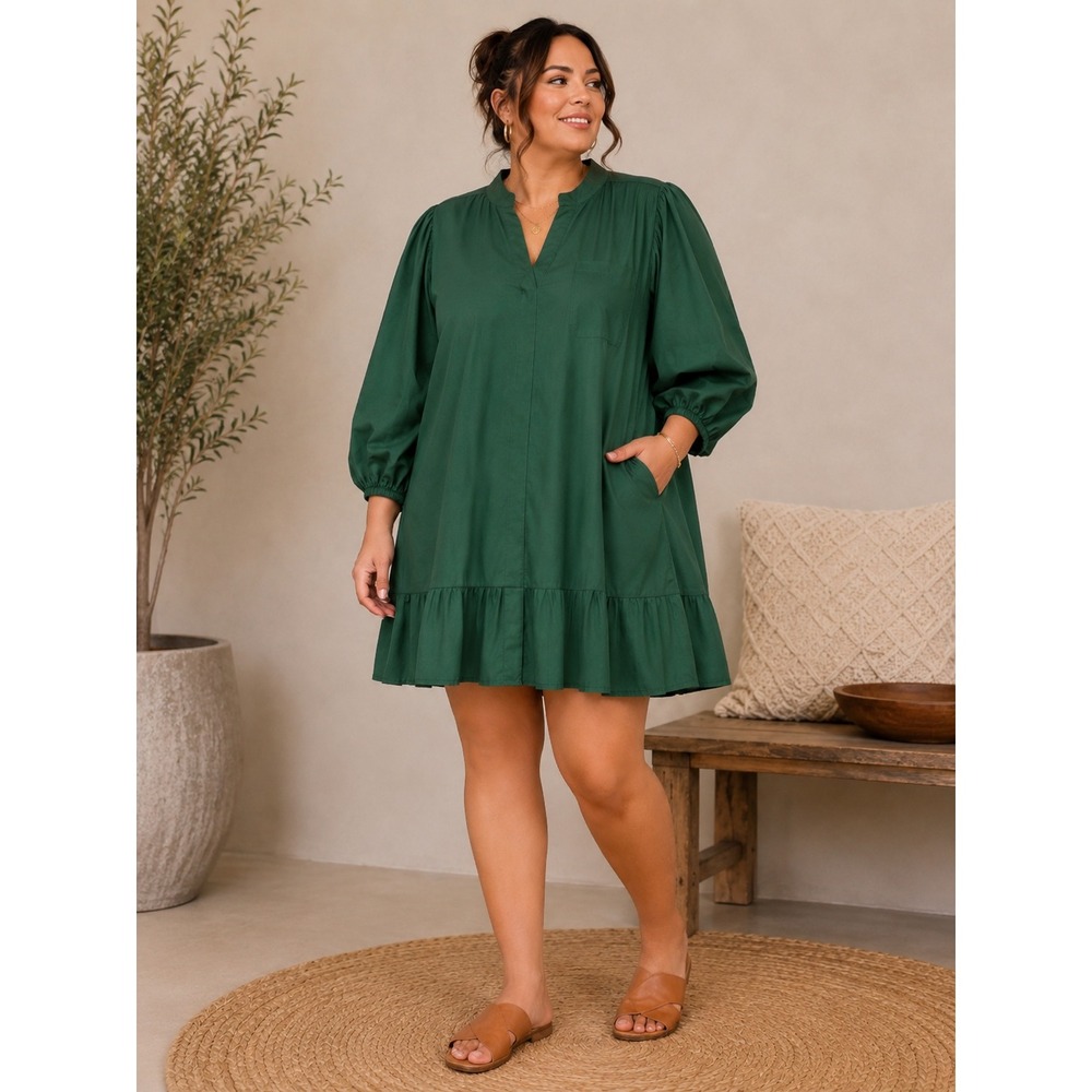 Tuckernuck Green Ruffle Hem Mini Dress Pockets Plus Size XXXL Y23578T
